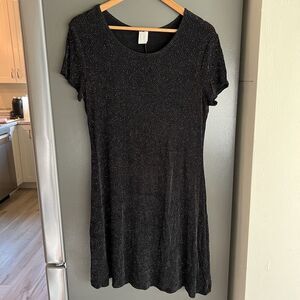 Vintage Clifford Wills Dress Short Sleeve Black Sparkle Bling Acetate Medium USA